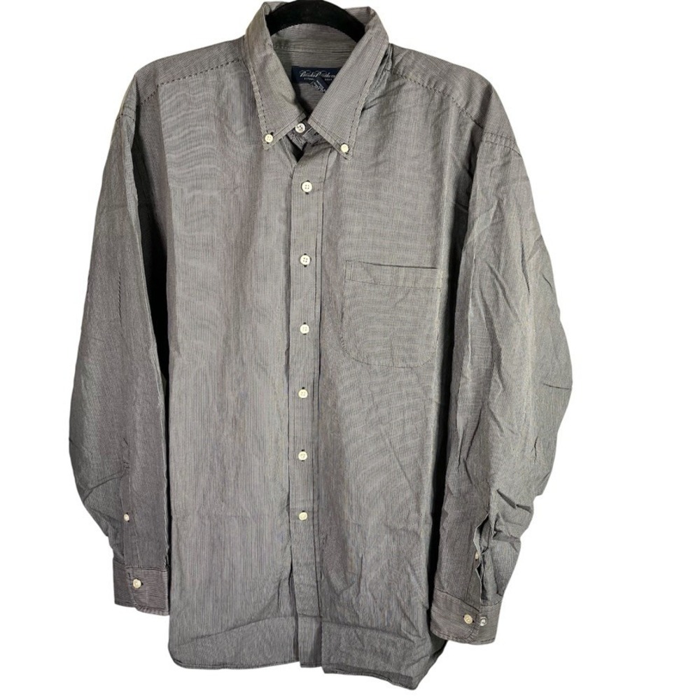Brooks Brothers Mens XL Gray Striped‎ 100% Cotton Button Down Long Sleeve Shirt